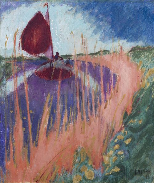 Schip met rood zeil