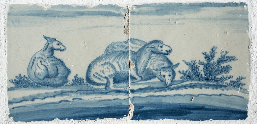 Tegeltableau drie schapen in de wei