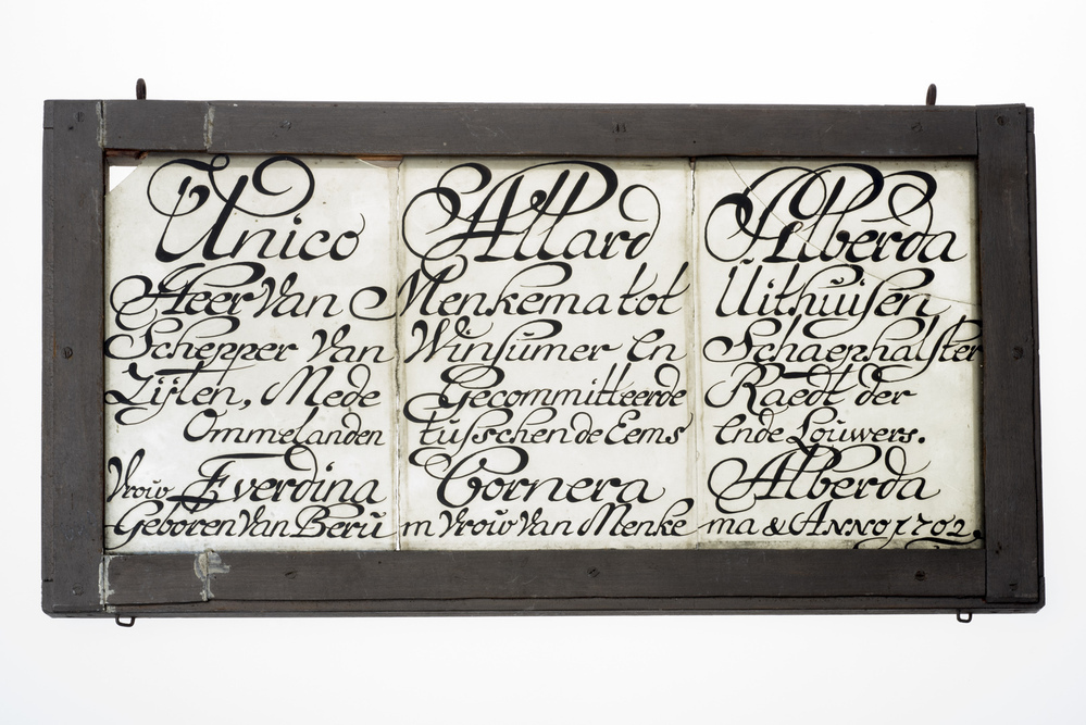 Glas in lood ruit met opschrift UNICO ALLARD ALBERDA ...