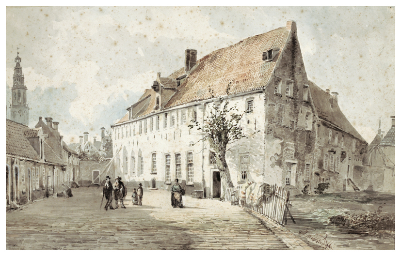 Groene Weeshuis (voormalig Jacobijner klooster); achterplein aan de Hofstraat zuidzijde