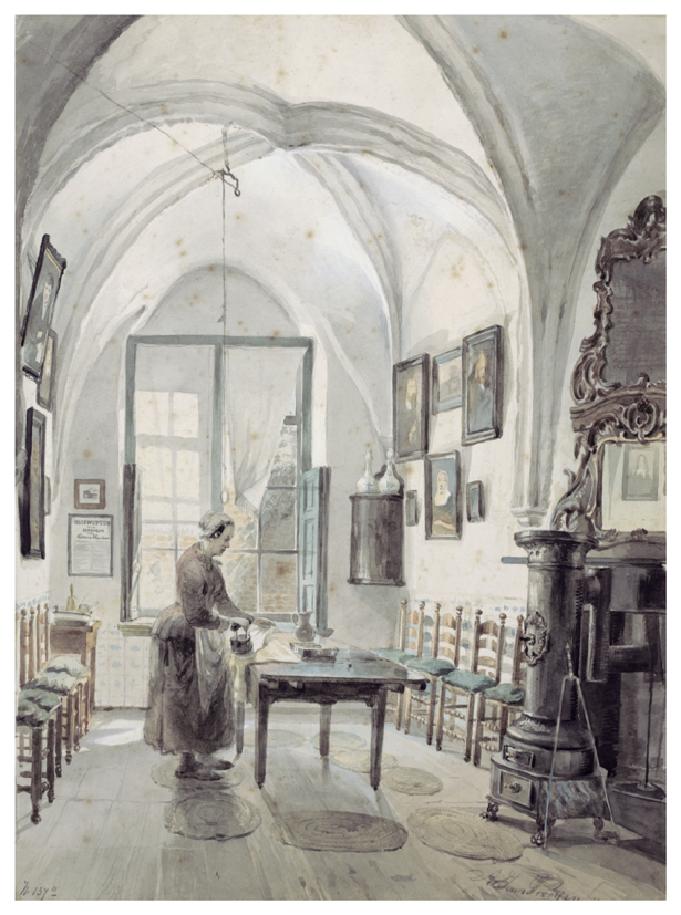 Groene Weeshuis (voormalig Jacobijner klooster), Oude Ebbingestraat oostzijde; interieur, voogdenzaal