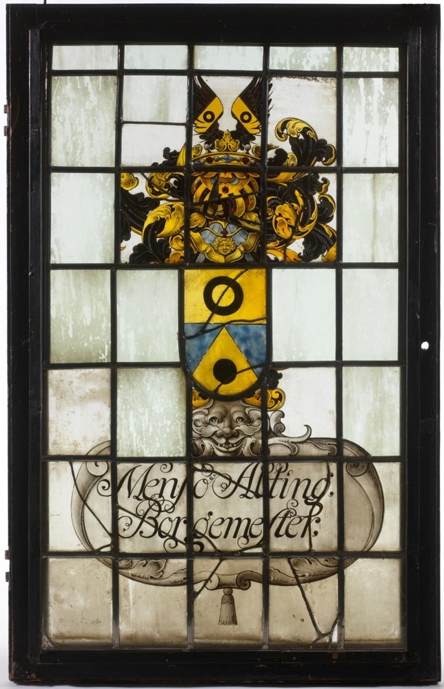 Glas-in-lood raam met wapen Menso Alting