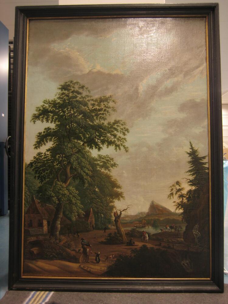 Bergachtig landschap, met ruiters