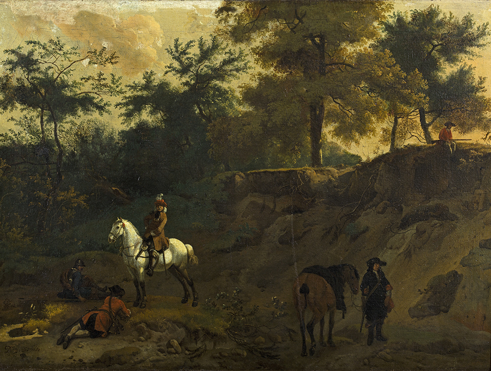 Rustende ruiters in een holle weg