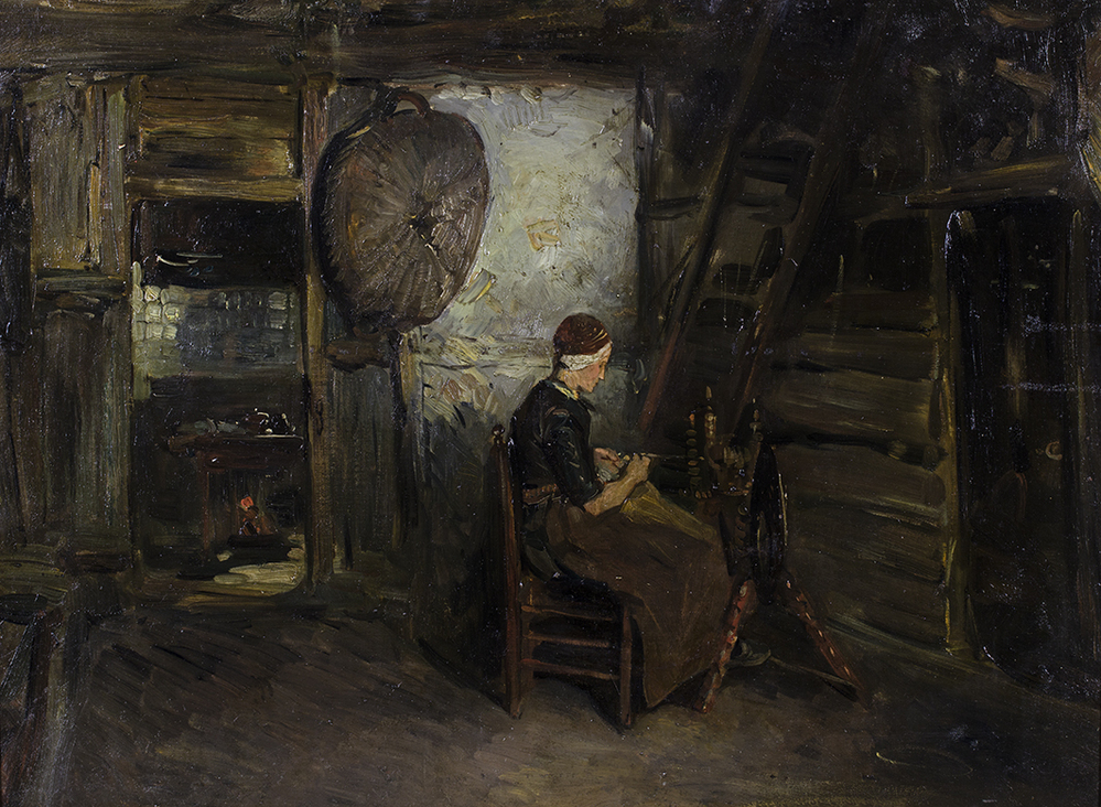 Interieur (vrouw aan spinnewiel)