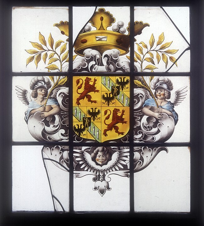 Borg Ewsum, glas-in-loodraam met wapens: Lewe, Clant van Stedum