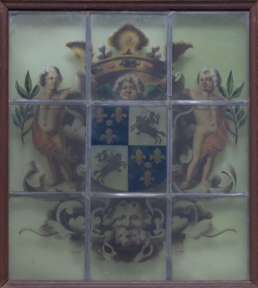 Borg Ewsum, glas in lood raam met wapen: Van Alberda, Van Bassen