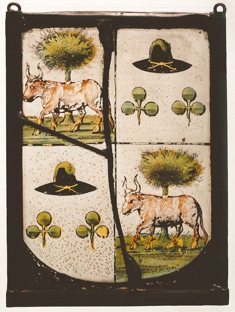 Glas-in-lood raampje Aduardergasthuis, met wapen Willem Hamming