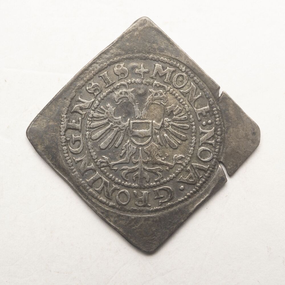 Vierkante piedfort van dubbele plak (=¼ Brabantse stuiver), oord of magerman 1609, stad Groningen