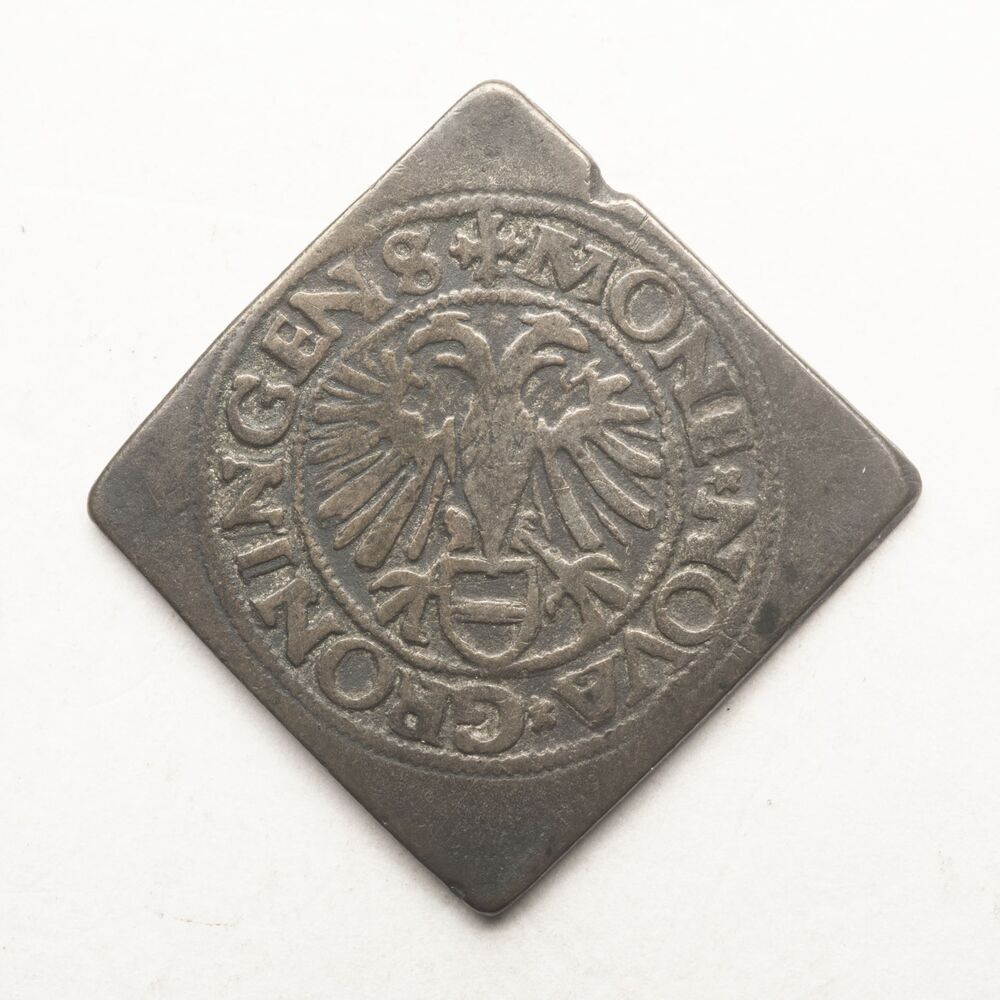 Vierkante piedfort van dubbele plak (=¼ Brabantse stuiver), oord of magerman 1600, stad Groningen