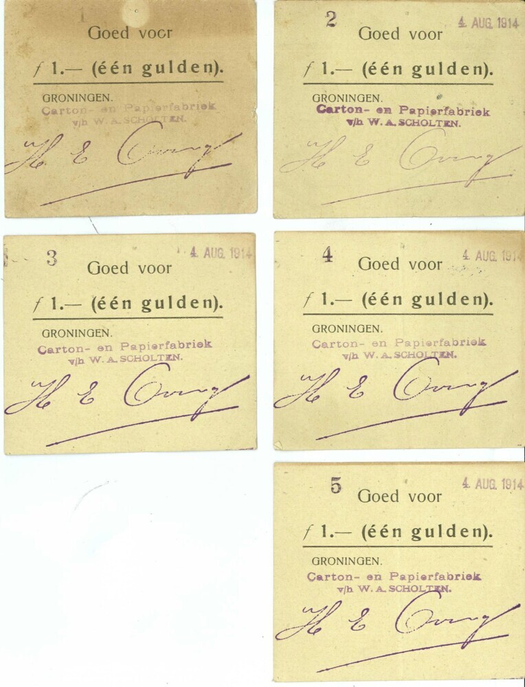 Noodgeld ofwel zilverbonnen ƒ1 Carton- en Papierfabriek, 1914