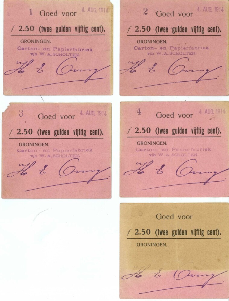 Noodgeld ofwel zilverbonnen ƒ2,50 Carton- en Papierfabriek, 1914