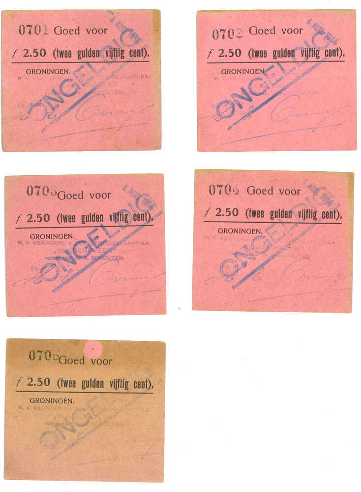 Noodgeld ofwel zilverbonnen ƒ2,50 NV Veenderij en Turfstrooiselfabriek "Klazienaveen", 1914