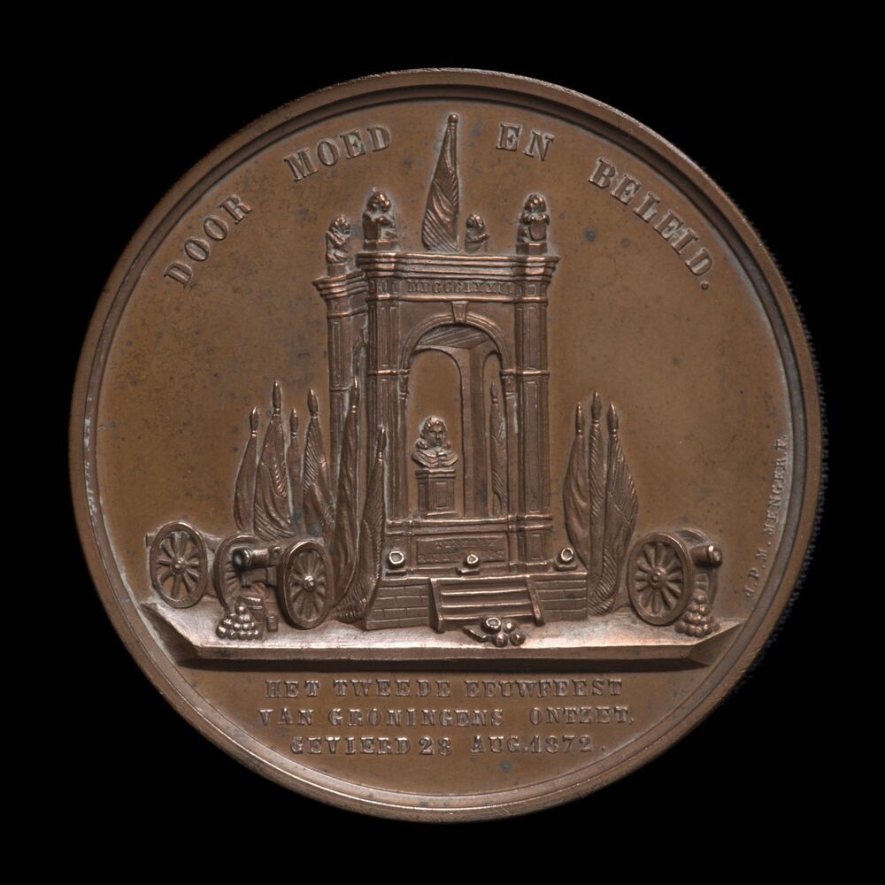 Twee penningen Tweede eeuwfeest Beleg van Groningen, 1872