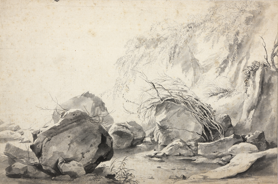 Bergbeek met rotsblokken