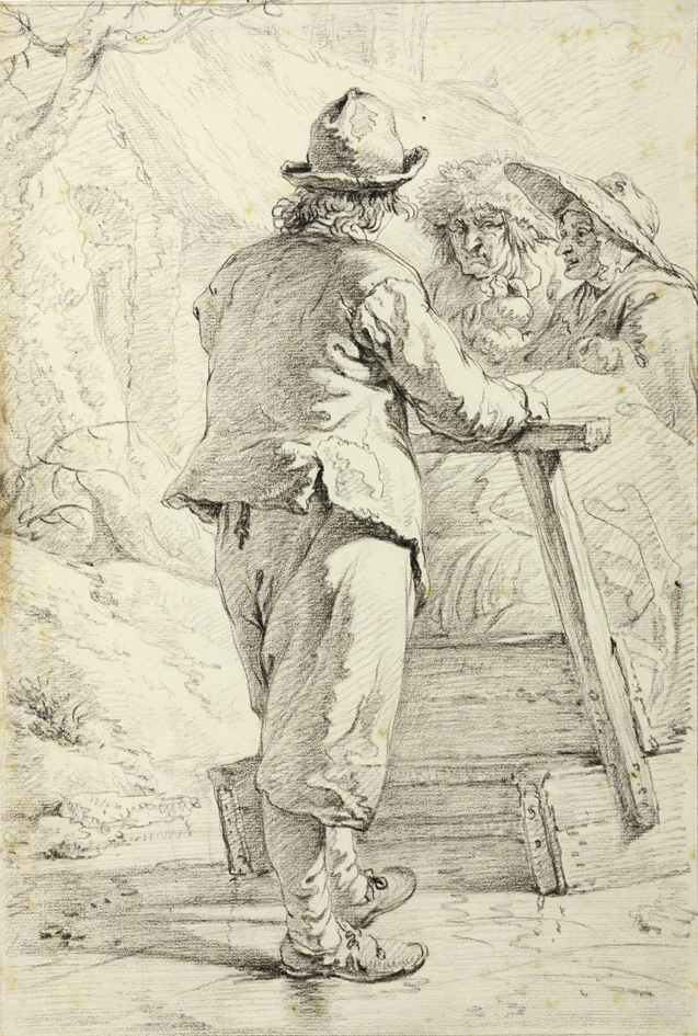 Vrachtslede met drie figuren op het ijs