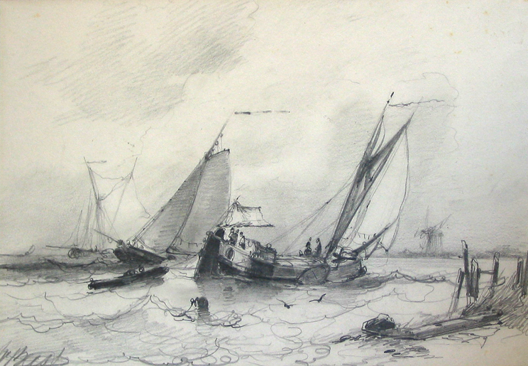 Drie zeilende schepen