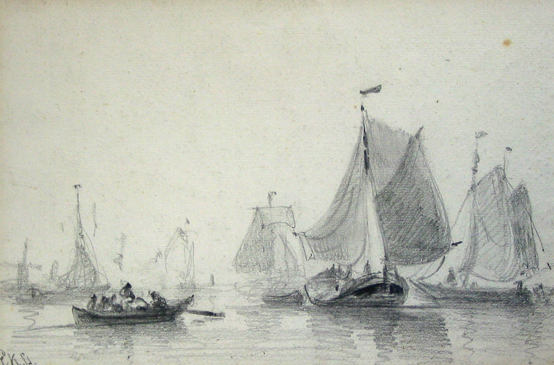 Riviergezicht met zeilende schepen