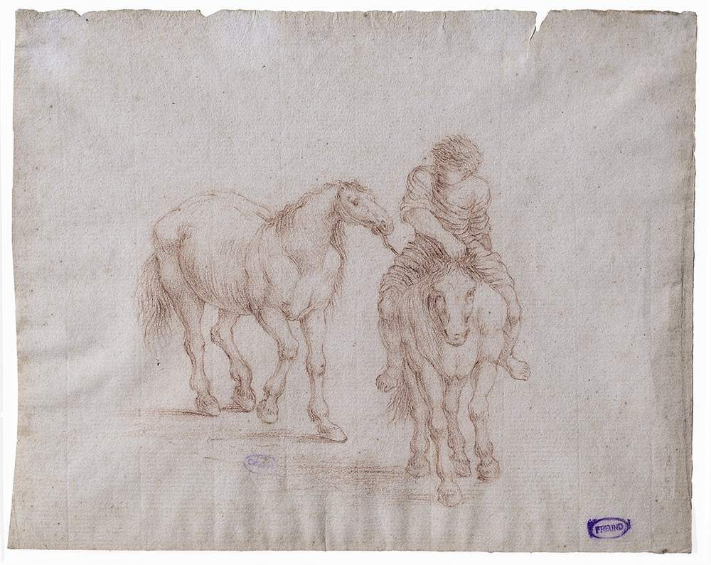 Man te paard een ander paard aan de toom leidend