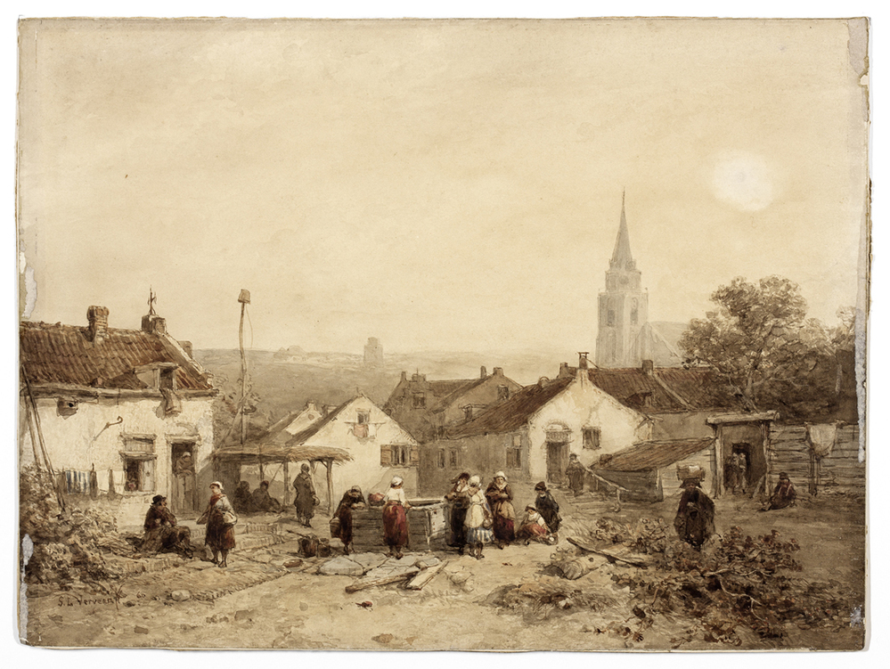 Gezicht op een dorpsplein