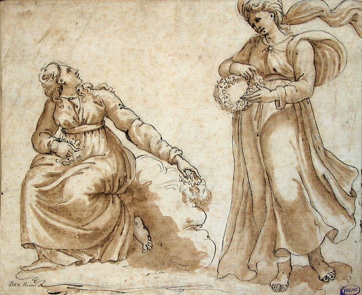 Twee vrouwen met bloemkrans