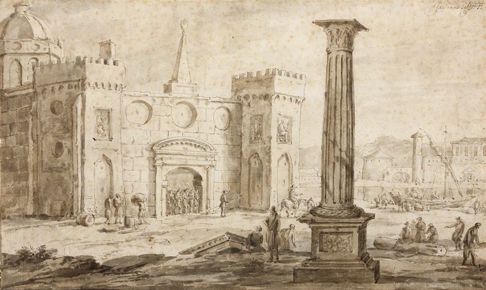 Gefantaseerd stadsgezicht met klassieke ruïnes