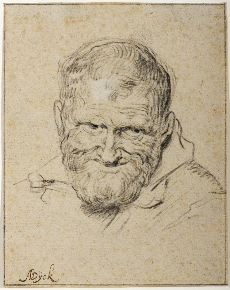 Kop van een lachende grijsaard