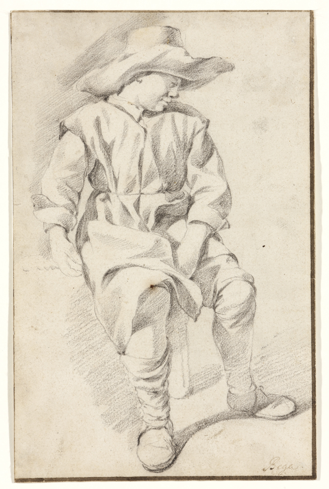 Zittende jongen met breedgerande hoed