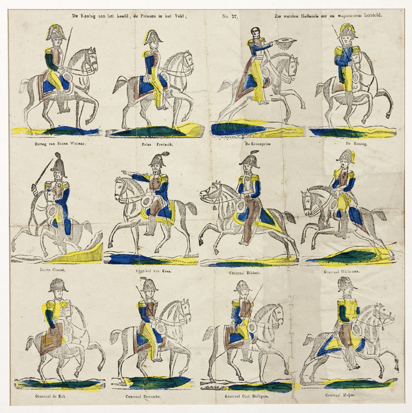 De Koning aan het hoofd, de Prinsen in het veld, Zoo werden Hollands eer en wapenroem hersteld (titel op object)