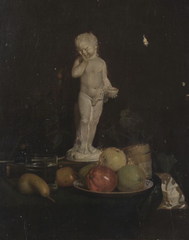 Stilleven met stenen beeldje