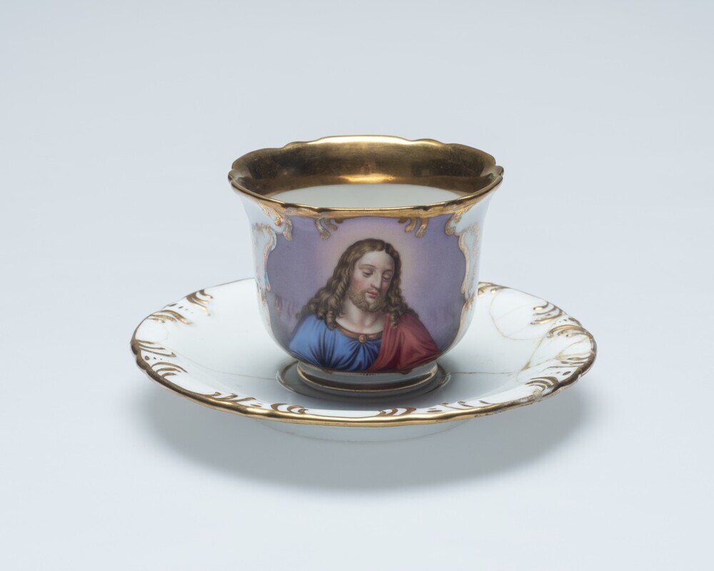 Kop en schotel met afbeelding Christus