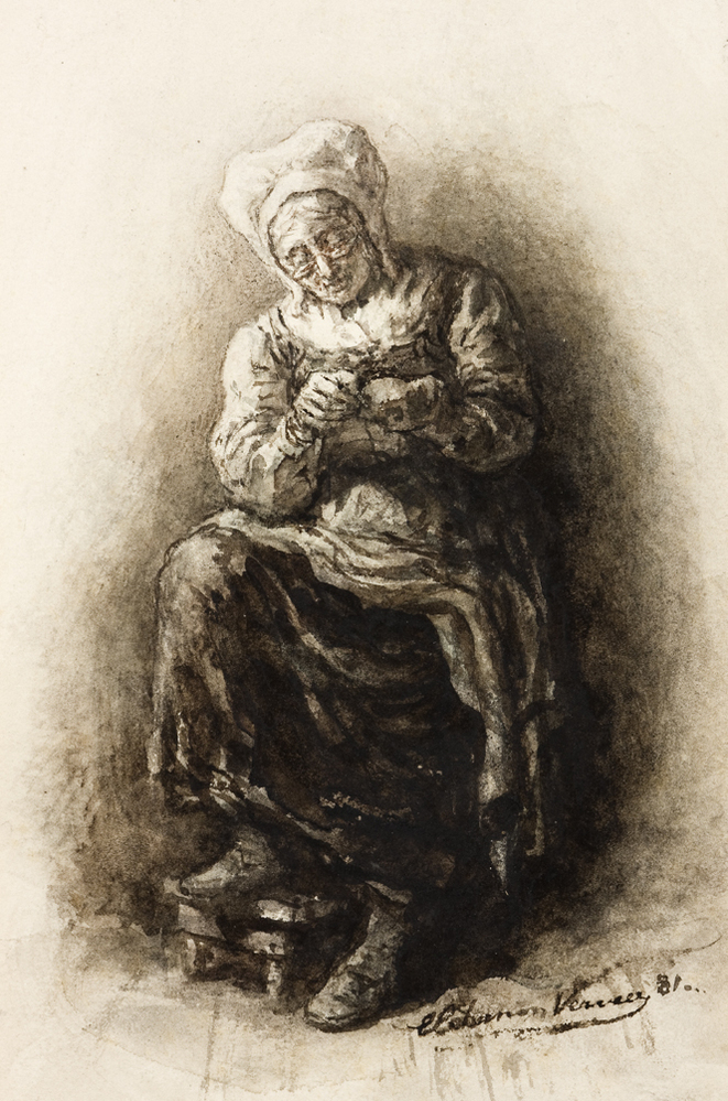 Oude vrouw aan het naaien (uit Album Amicorum Mesdag)