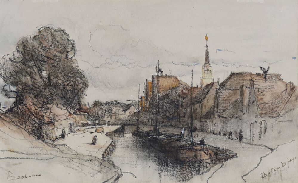 Gezicht op het boterdiep gezien naar het zuiden; op de achtergrond de Martinitoren (uit Album Amicorum Mesdag)