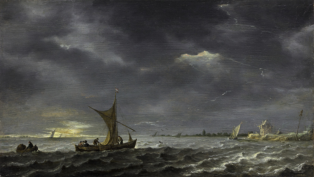 Riviergezicht bij storm en onweer