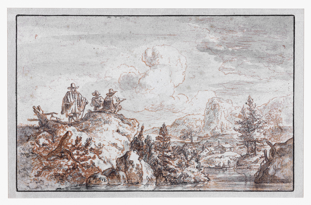 Bergachtig landschap met tekenaars