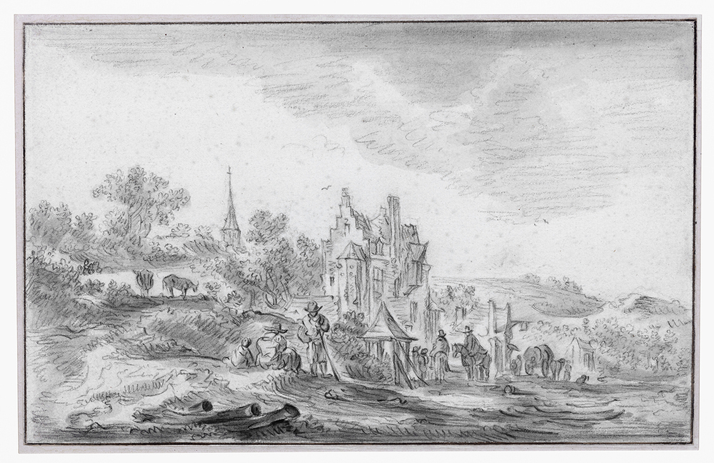 Heuvelachtig landschap met reizigers