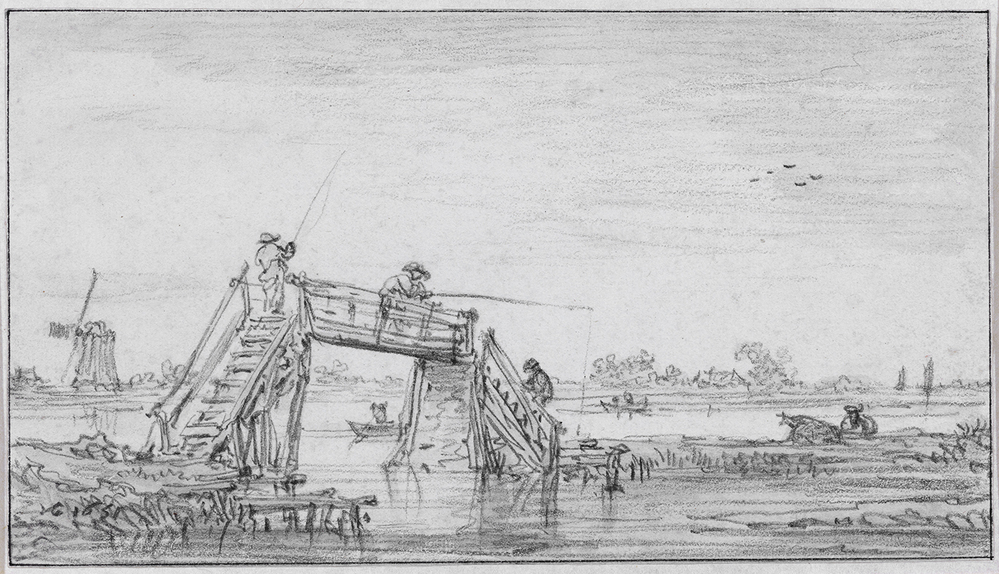 Voetbrug met vissers