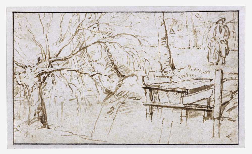 Landschap met aanlegsteiger en knotwilg