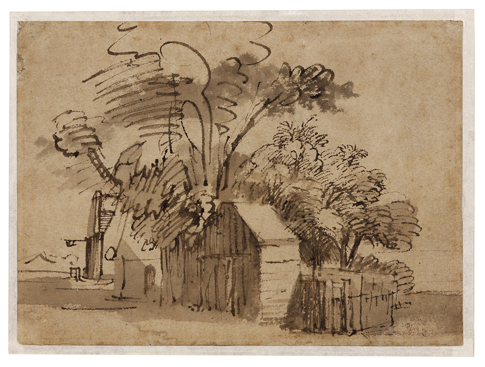 Enige schuren bij een boomgroep