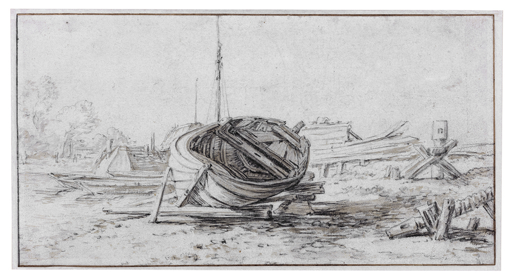 Een bootje op een scheepswerf