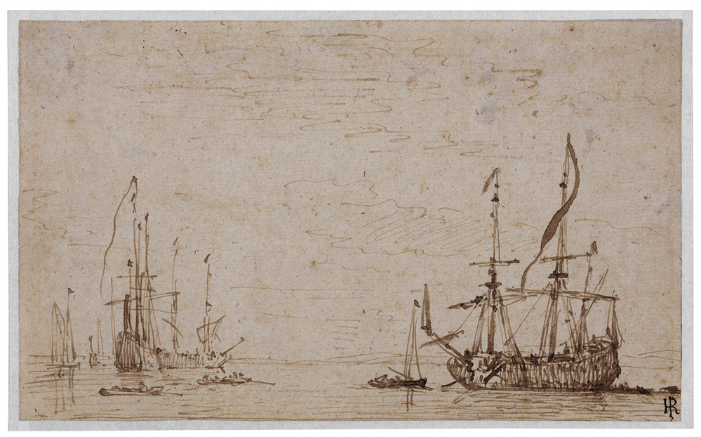 Stille zee met schepen