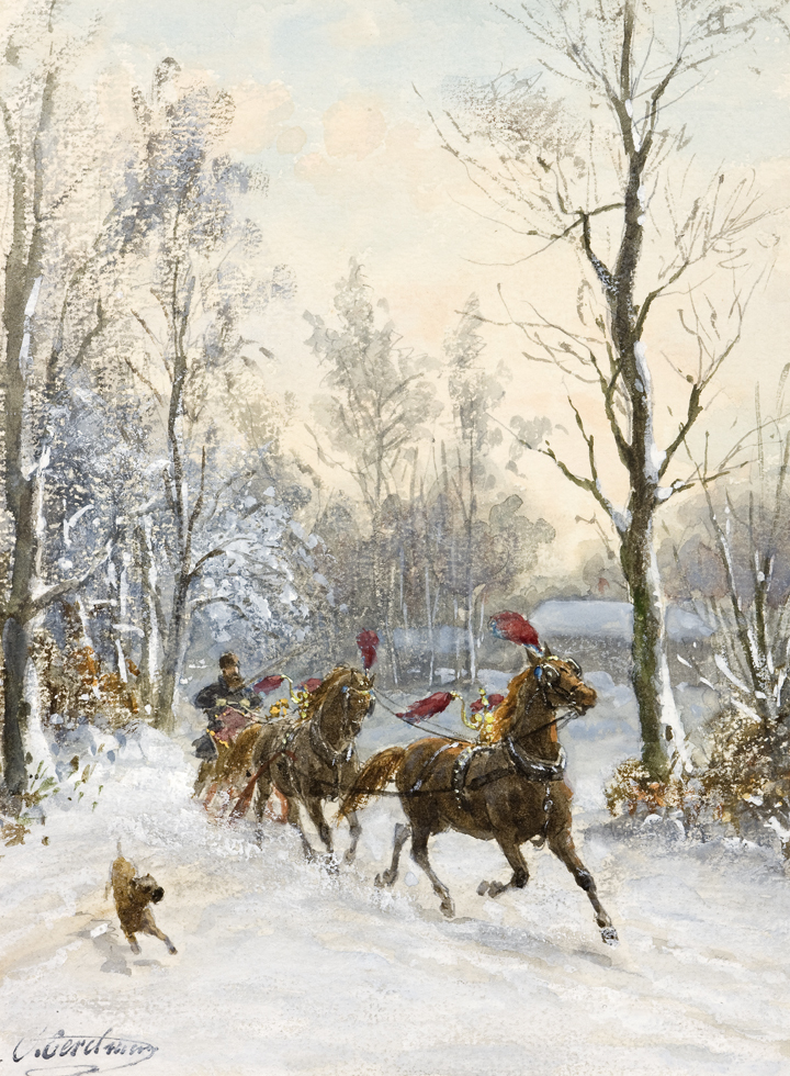 Arreslede in besneeuwd bos