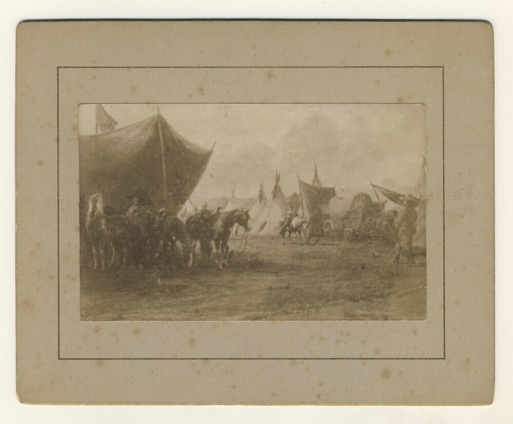 Cowboys en indianen in een tentenkamp