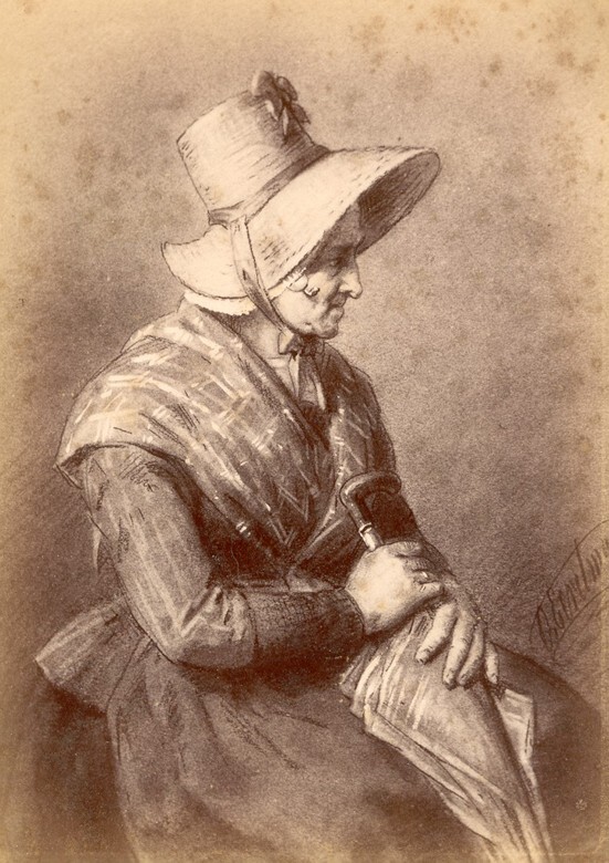 Vrouw in klederdracht (foto van schilderij van Otto Eerelman, uit album)