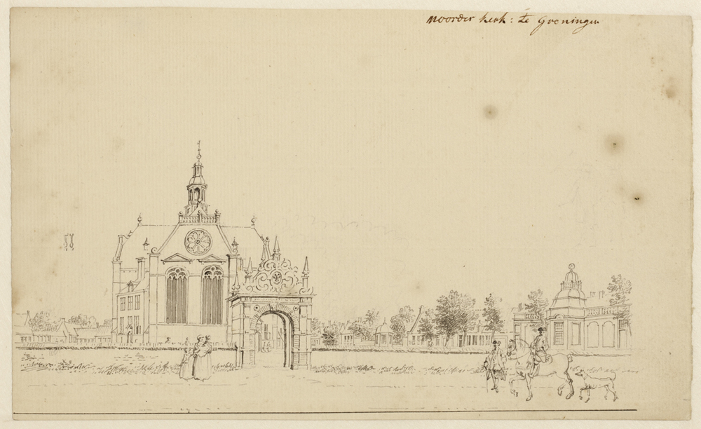 Nieuwe of Noorderkerk westzijde met toegangspoort, Nieuwe Boteringestraat (voorstudie)