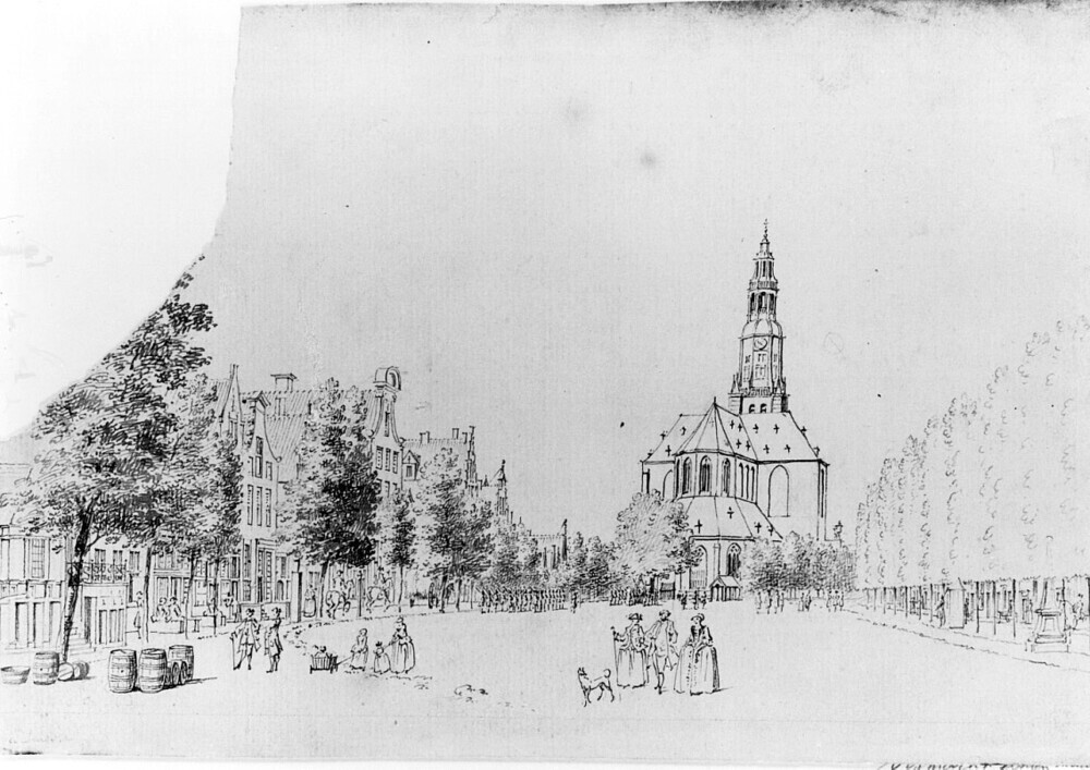 Vismarkt gezien naar het westen, met Akerk (voorstudie)