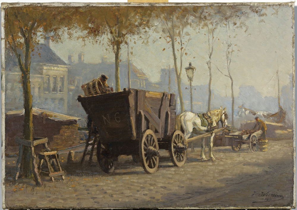 Het Schuitendiep te Groningen met turf- of bakwagen