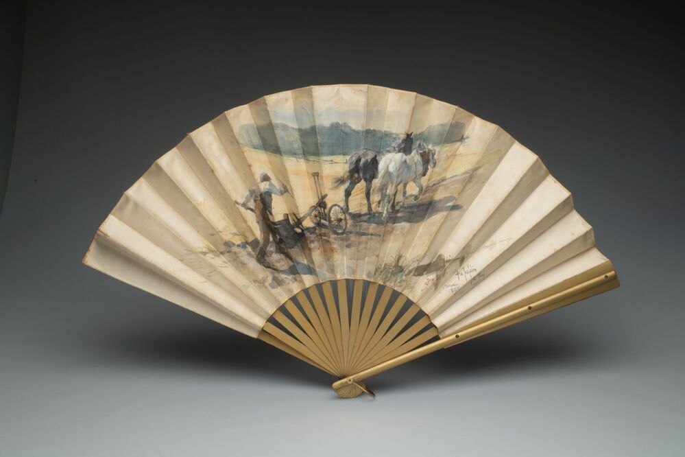 Vouwwaaier van satijn en handbeschilderd (P. de Josselin de Jong)