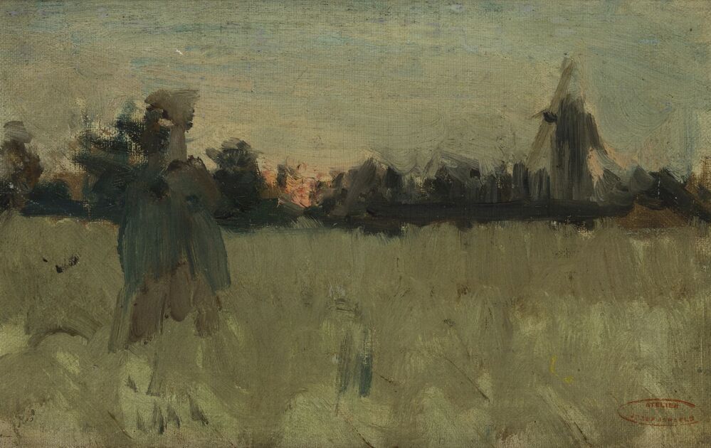 Studie van landschap met molen