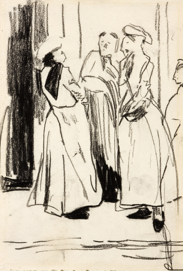 Drie pratende Amsterdamse dienstmeiden (uit Schetsboek 27)